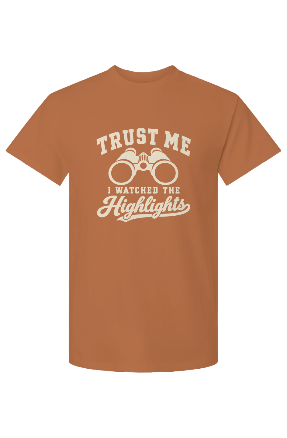 Trust Me, I Watched the Highlights men's baseball graphic tee in Texas orange